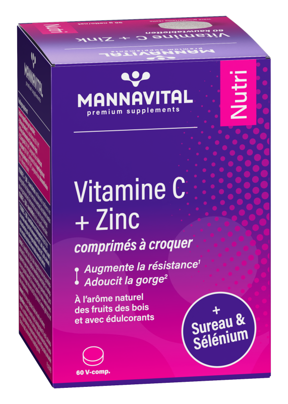 Vitamine C + zinc comprimés à croquer avec du sélénium & de l’extrait de sureau