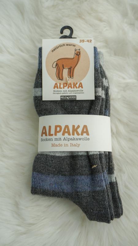 2-pack alpaka sokken gestreept jeans/grijs