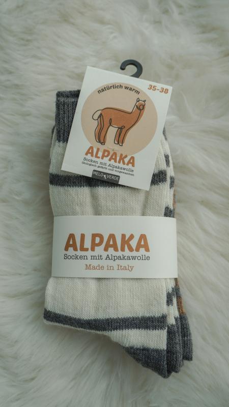 2-pack alpaka sokken gestreept ecru/bruin