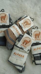 2-pack alpaka sokken gestreept ecru/bruin