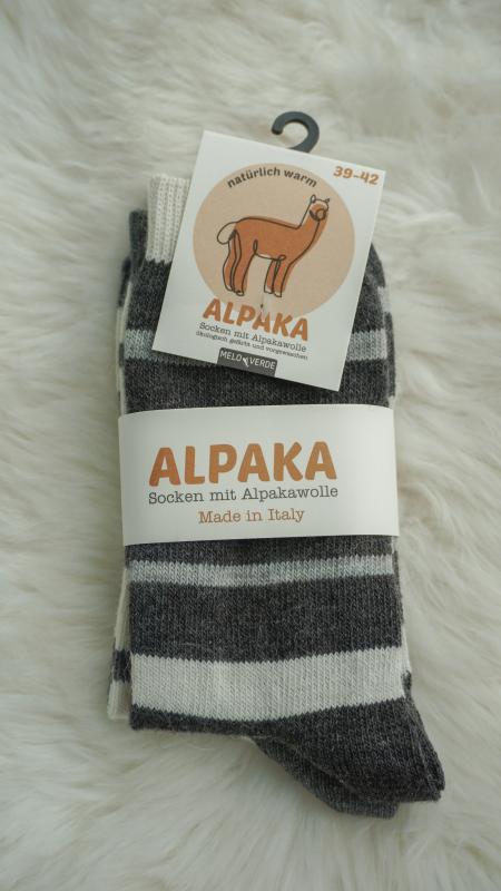 2-pack alpaka sokken gestreept antraciet/grijs/ecru