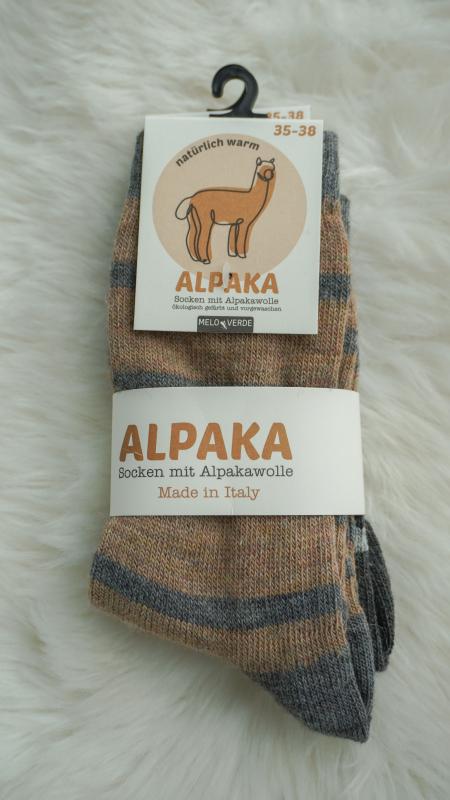 2-pack alpaka sokken gestreept bruin/grijs